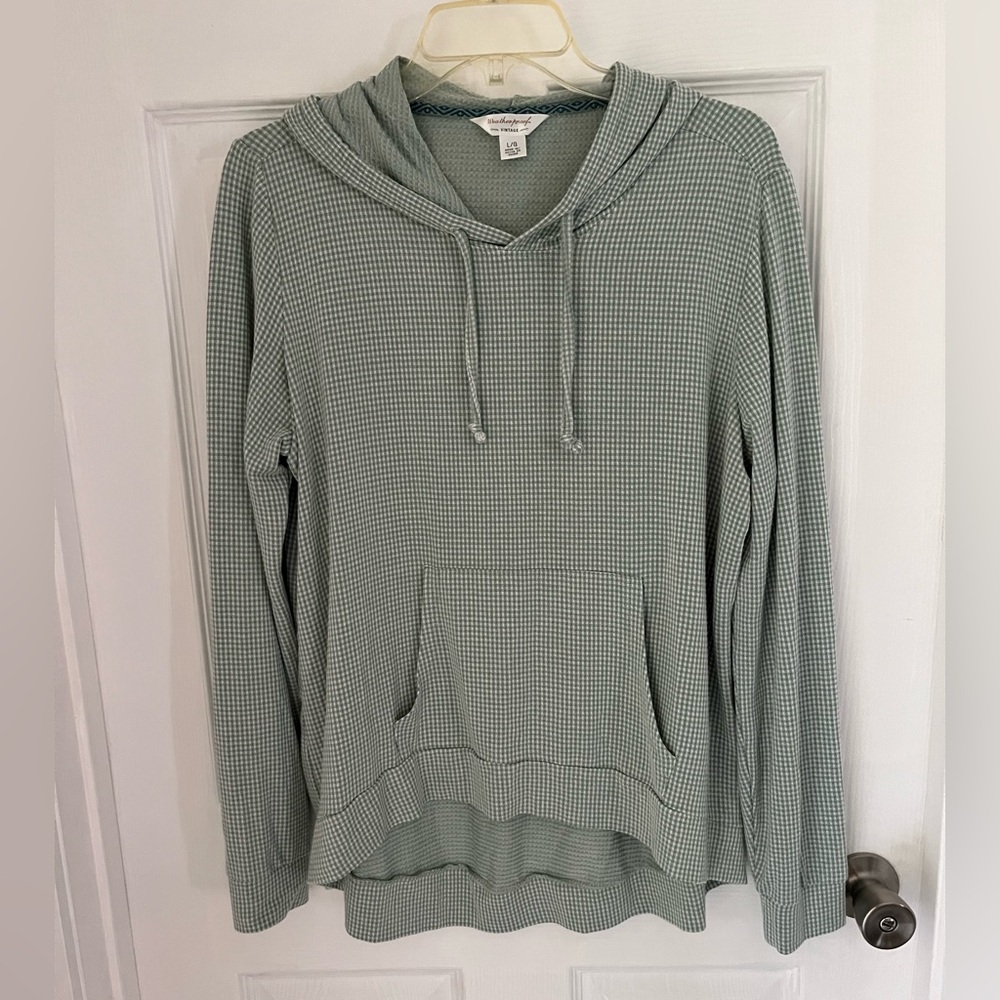 Weatherproof Vintage High/low Green Gingham Hoodie Top